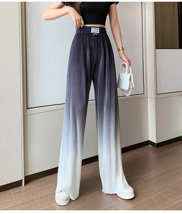 Women Blue Gradient Wide Leg Pants Summer Casual — feature 45