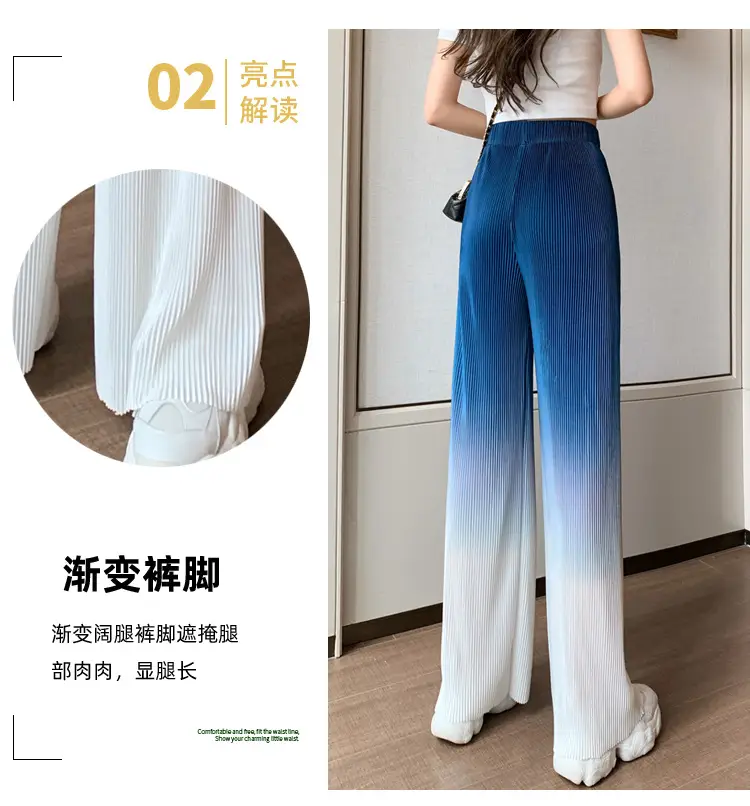 Women Blue Gradient Wide Leg Pants Summer Casual — feature 9