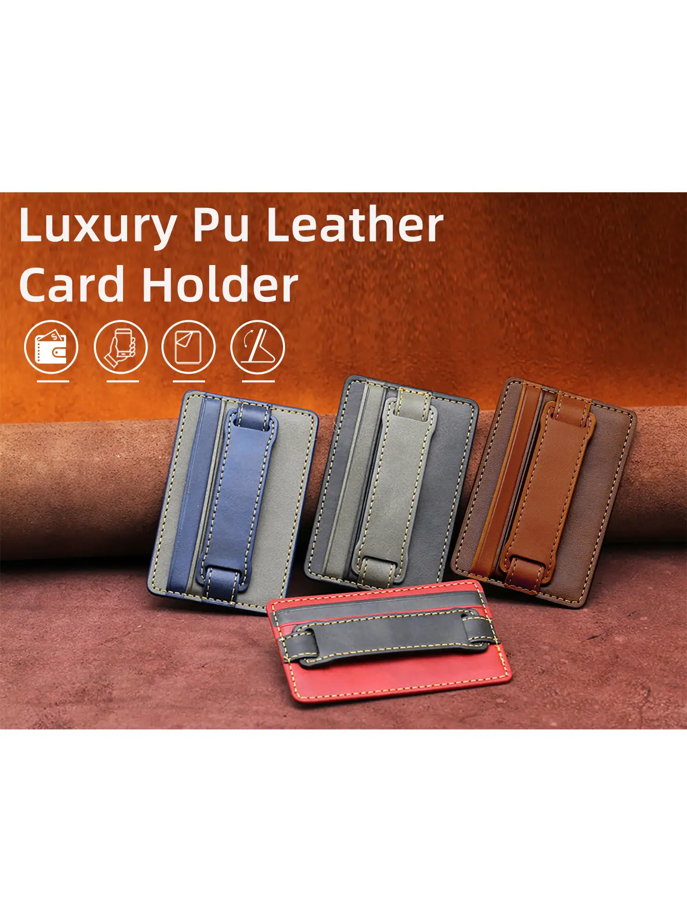 Leather Lazy Card Holder Back Mount Wrist Strap — feature 3