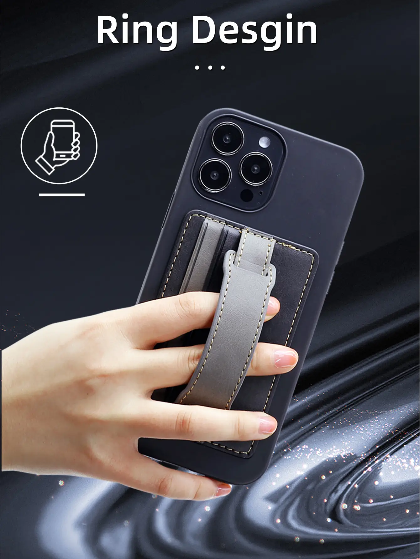 Leather Lazy Card Holder Back Mount Wrist Strap — feature 6