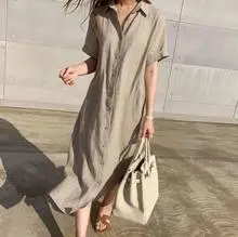 Faux Linen Long Dress Artistic Flared Loose Sleeve — feature 11