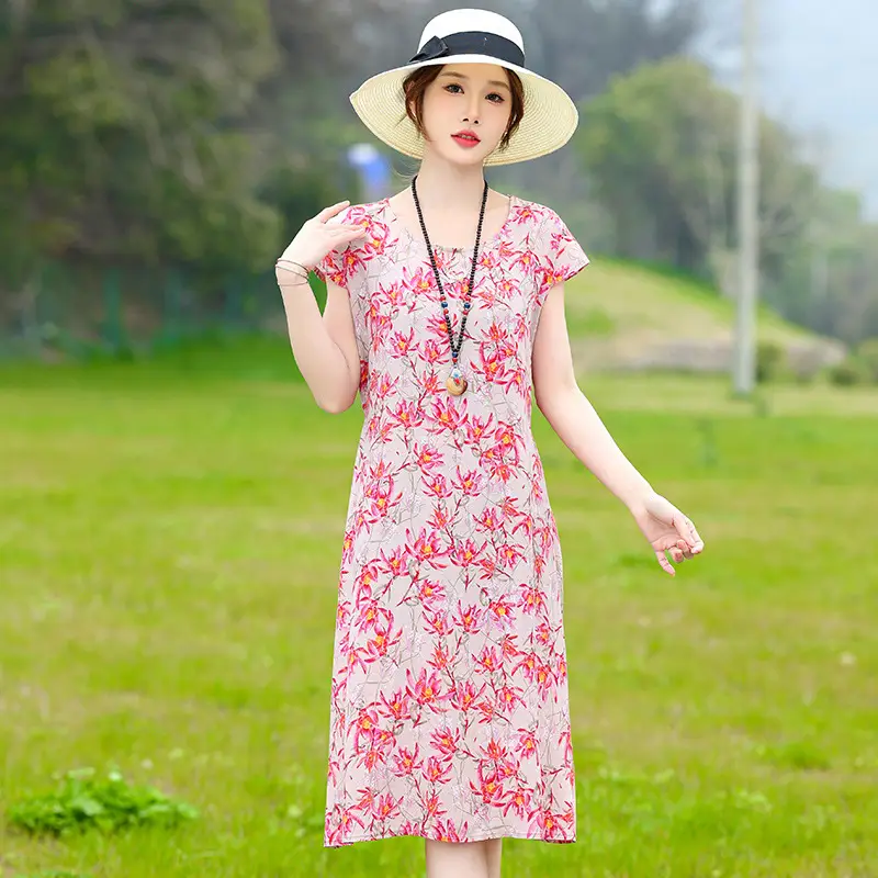 Women Silk Nightgown Pink Floral Large Summer Wear - Image 7