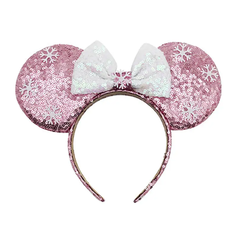 Pink hairband white bow snowflake