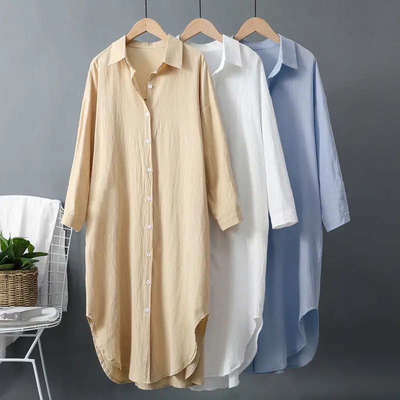 Women Cotton Linen Mid-Length Sun Protection Shirt - Image 5