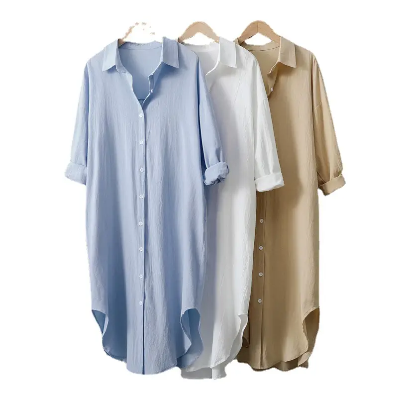 Women Cotton Linen Mid-Length Sun Protection Shirt - Image 8