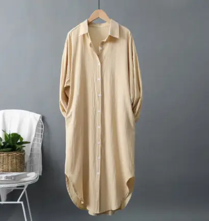Women Cotton Linen Mid-Length Sun Protection Shirt - Image 2