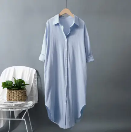 Women Cotton Linen Mid-Length Sun Protection Shirt - Image 3