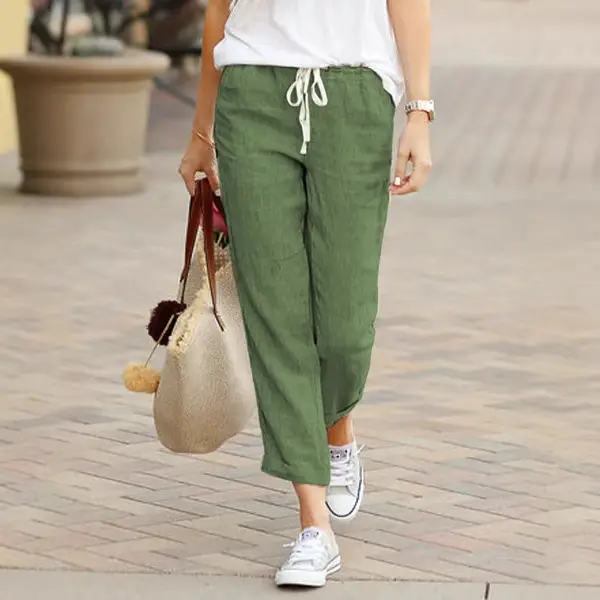 European & American Aliexpress 2023 Cotton Linen Drawstring Pants