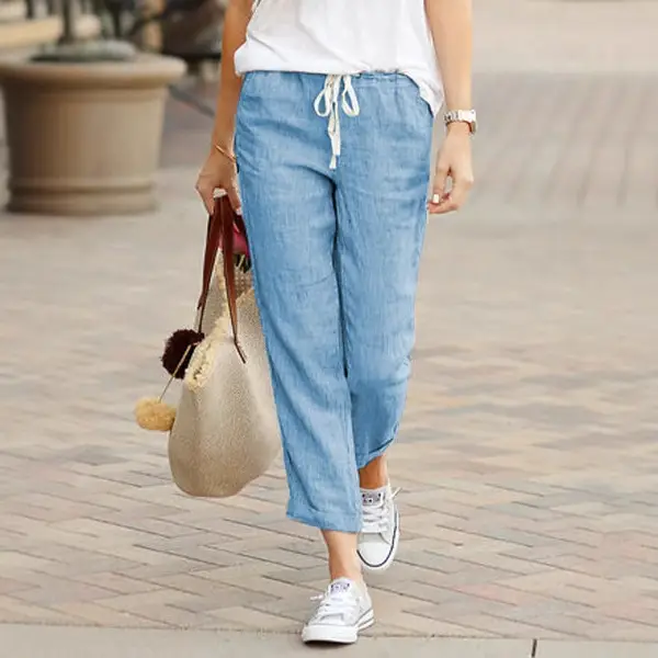 European & American Aliexpress 2023 Cotton Linen Drawstring Pants