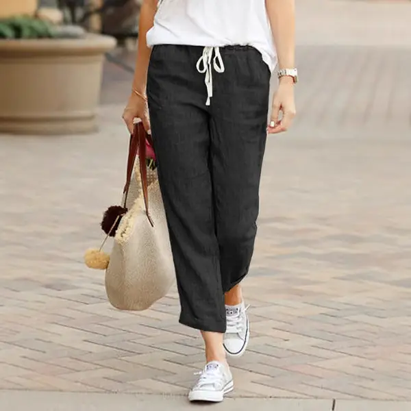 European & American Aliexpress 2023 Cotton Linen Drawstring Pants