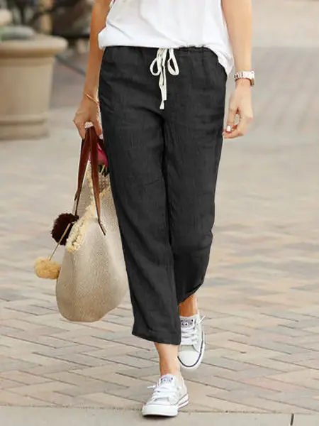 European & American Aliexpress 2023 Cotton Linen Drawstring Pants