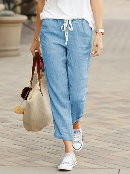 European & American Aliexpress 2023 Cotton Linen Drawstring Pants