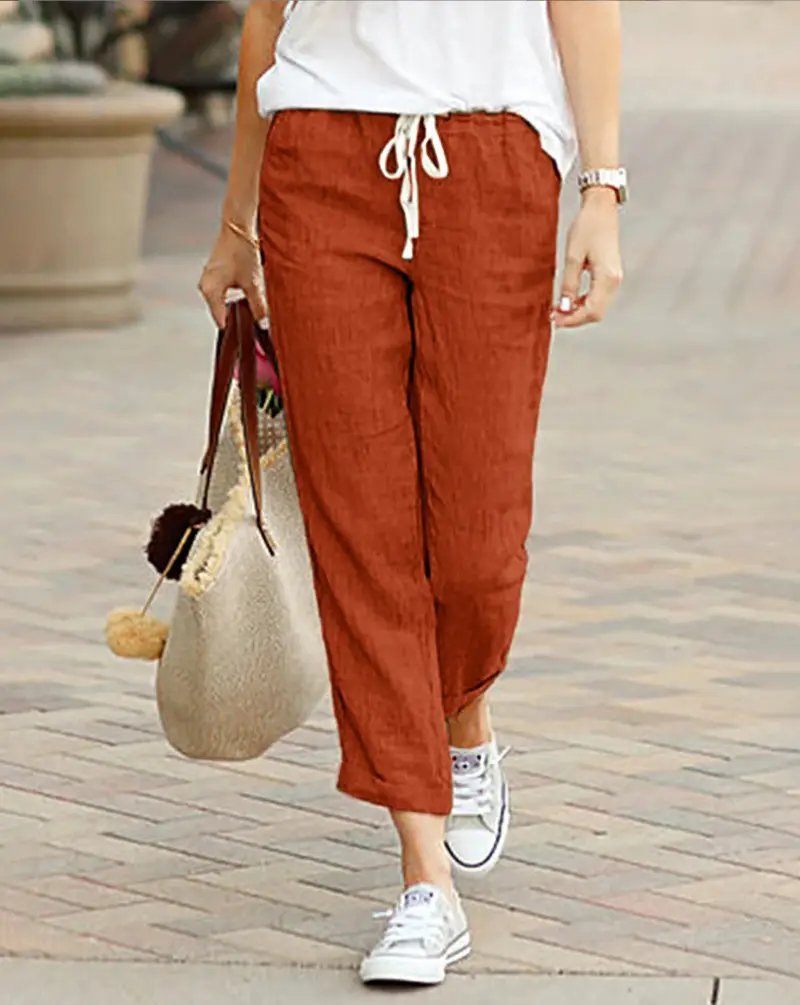 European & American Aliexpress 2023 Cotton Linen Drawstring Pants