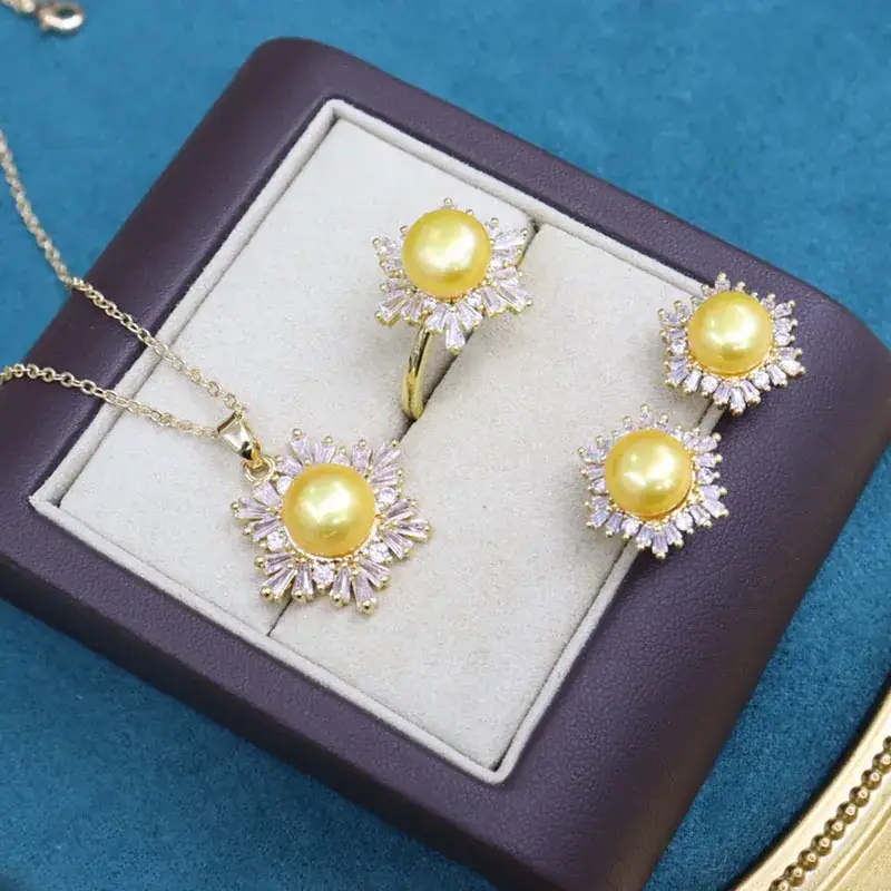 Zhuji Pearl Necklace Set 8-9mm Freshwater Pearl Gold Plated