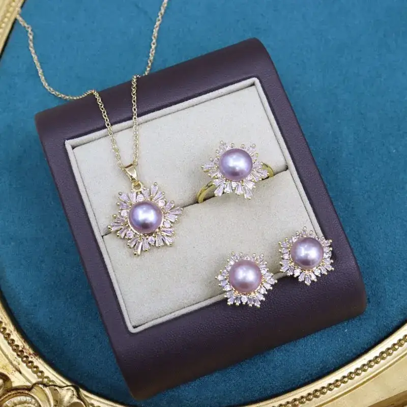 Zhuji Pearl Necklace Set 8-9mm Freshwater Pearl Gold Plated