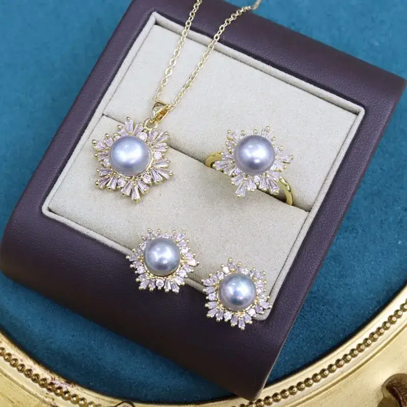 Zhuji Pearl Necklace Set 8-9mm Freshwater Pearl Gold Plated