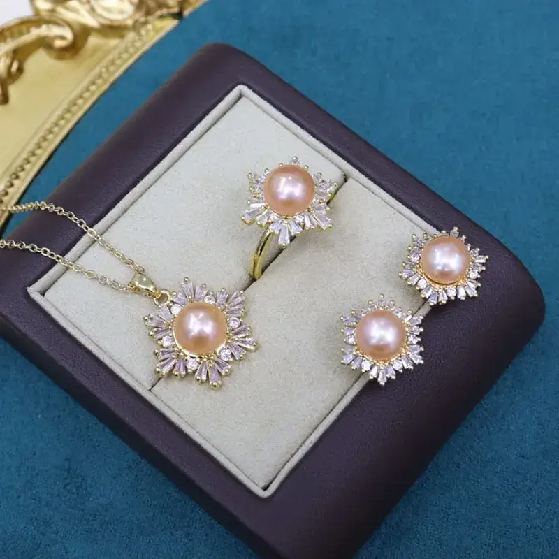 Zhuji Pearl Necklace Set 8-9mm Freshwater Pearl Gold Plated