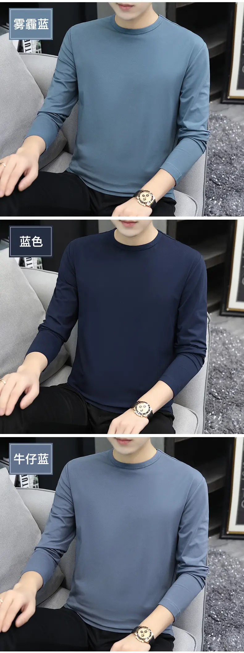 Men Long Sleeve T-Shirt Grey Skin Friendly High Quality — feature 12