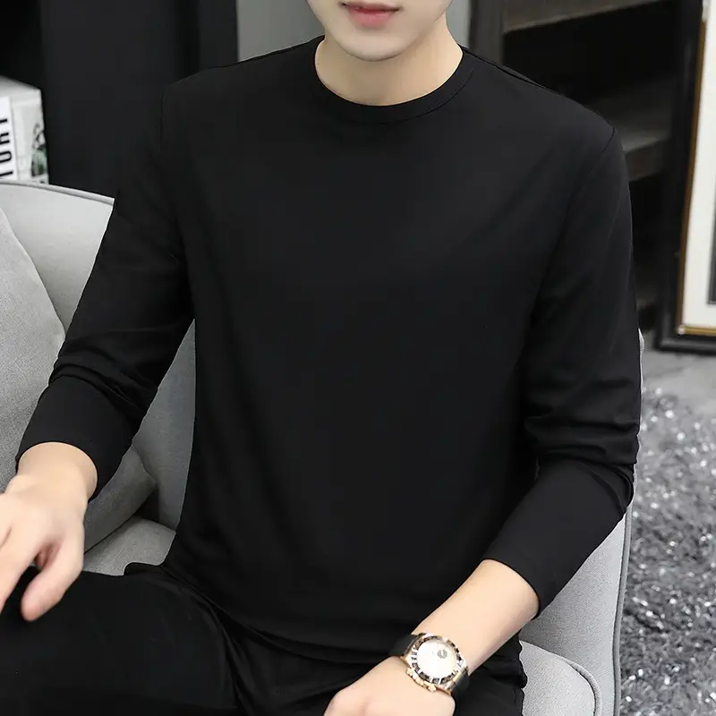 Men Long Sleeve T-Shirt Grey Skin Friendly High Quality