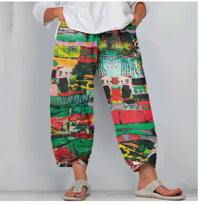 Vintage Printed Loafer Pants for Women Red Patterned - Image 4