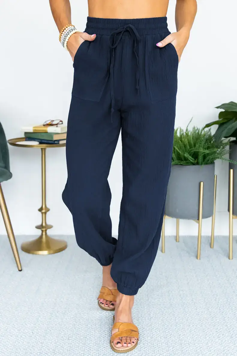 Women's White High Waist Casual Pants with Lace-Up Legs