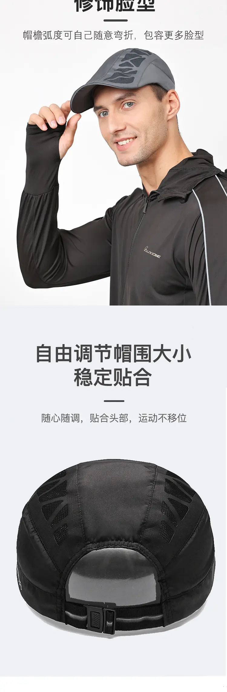 Men Black Mesh Sun Cap Adjustable Strap Lightweight — feature 8