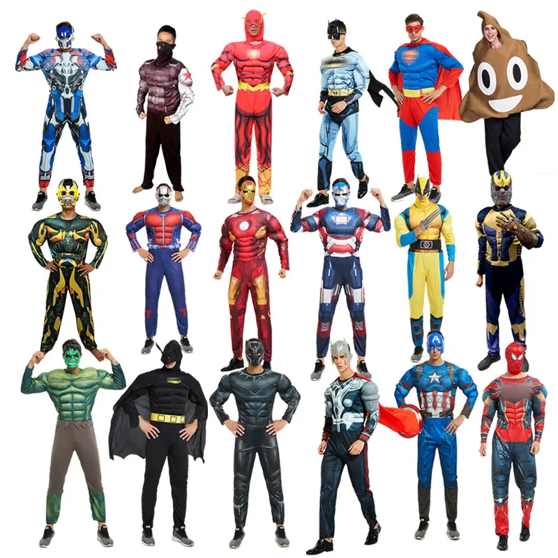 Halloween Adult Muscle Iron Man Spiderman Superman Batman Hulk cos Suit Show Costumes Men and Women