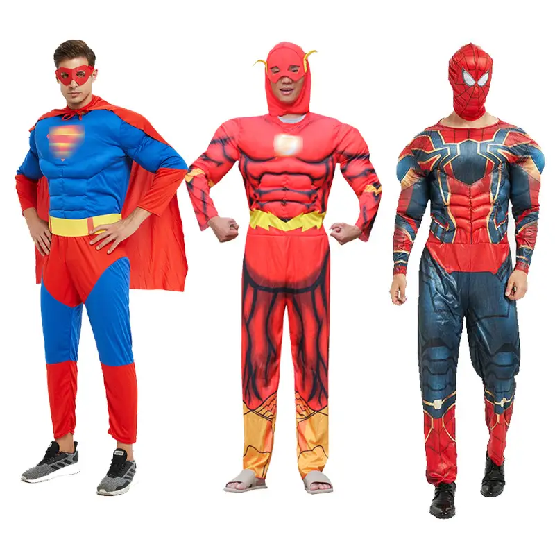 Halloween Adult Muscle Iron Man Spiderman Superman Batman Hulk cos Suit Show Costumes Men and Women
