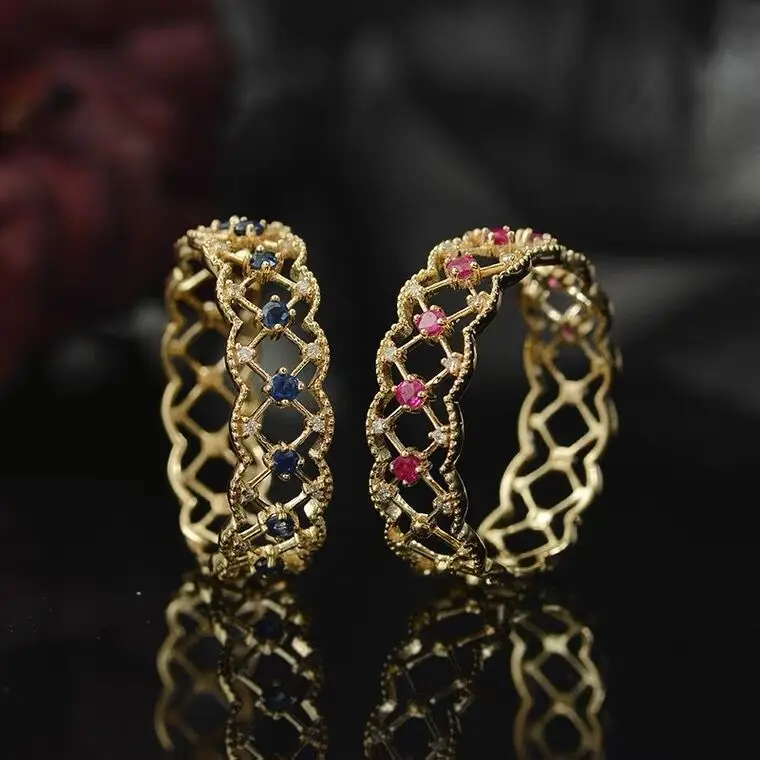 18K Gold Plated Japanese Style Sapphire Ring for Women - Image 2