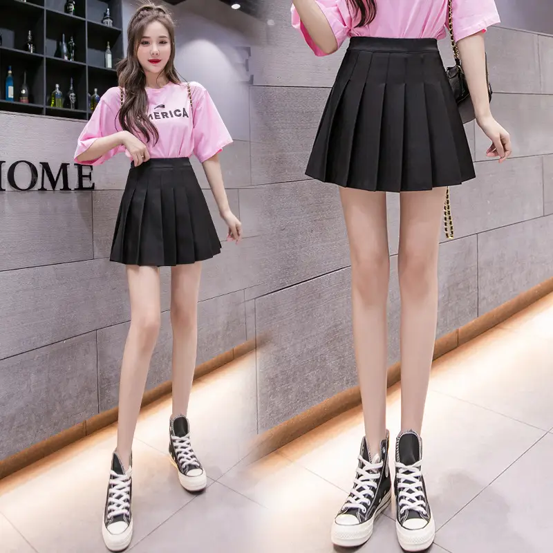 Women Korean Style Pleated Skirt High Waist White