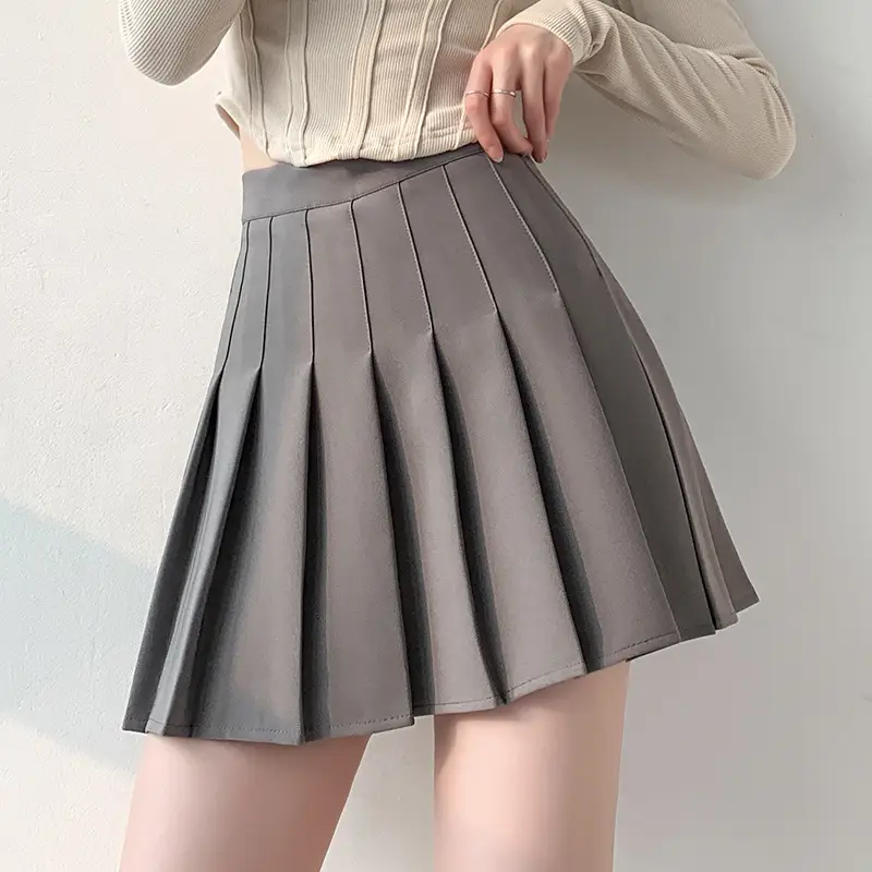 Women Korean Style Pleated Skirt High Waist White