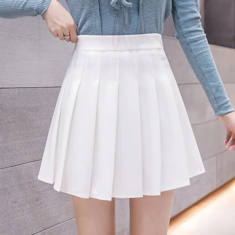 Women Korean Style Pleated Skirt High Waist White