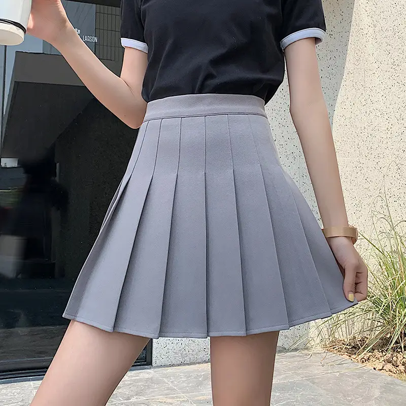 Women Korean Style Pleated Skirt High Waist White
