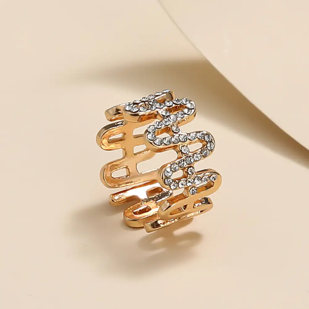 Gold Diamond Heartbeat ECG Wave Adjustable Ring - Image 4