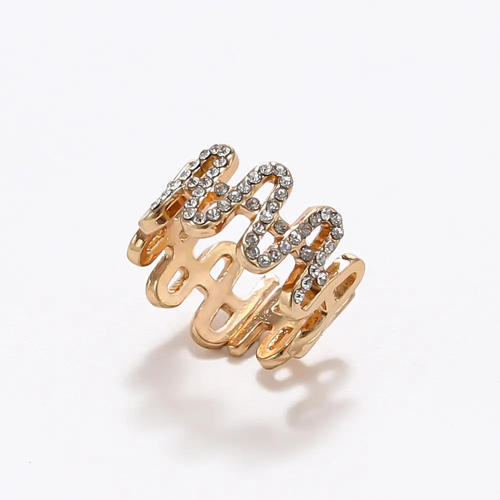 Gold Diamond Heartbeat ECG Wave Adjustable Ring - Image 6