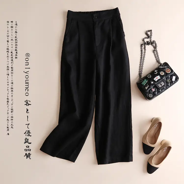 Women White Wide Leg Pants Summer Linen High Waist - Image 2