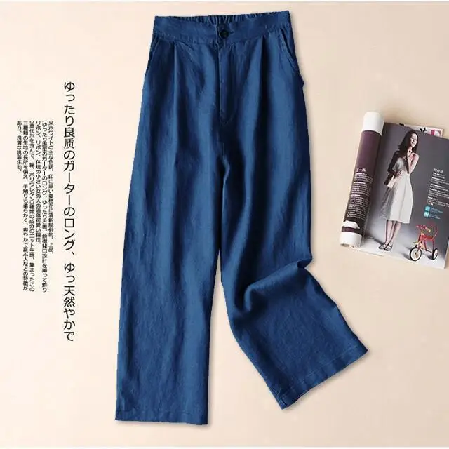 Women White Wide Leg Pants Summer Linen High Waist - Image 5