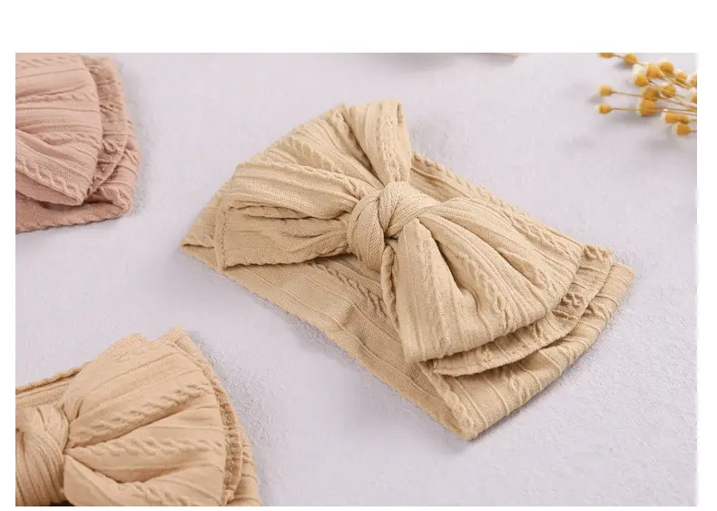 Beige Jacquard Nylon Double Bow Baby Headband — feature 10