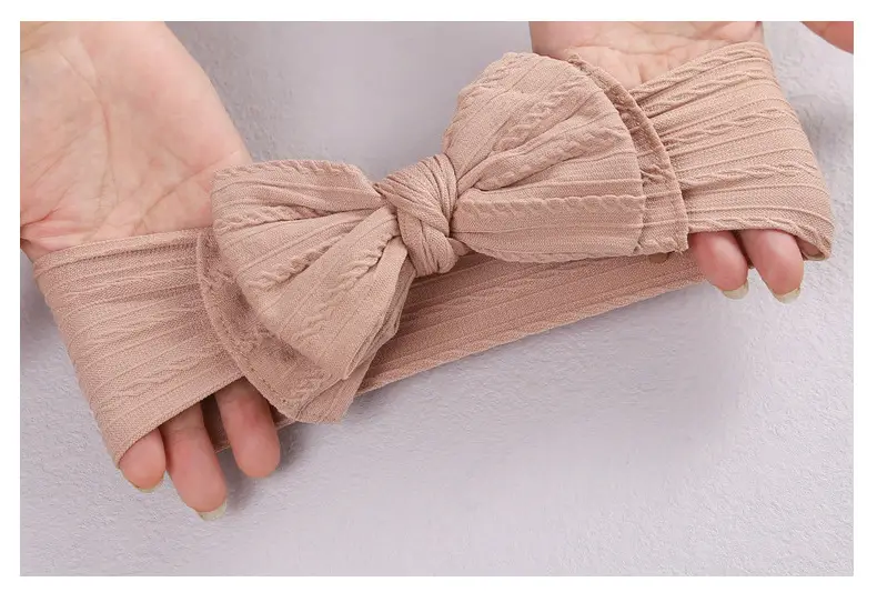 Beige Jacquard Nylon Double Bow Baby Headband — feature 12