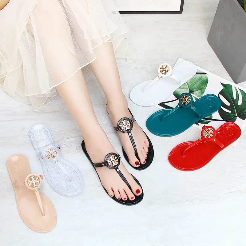 2025 Women's Pink Floral Jelly Flip Flops