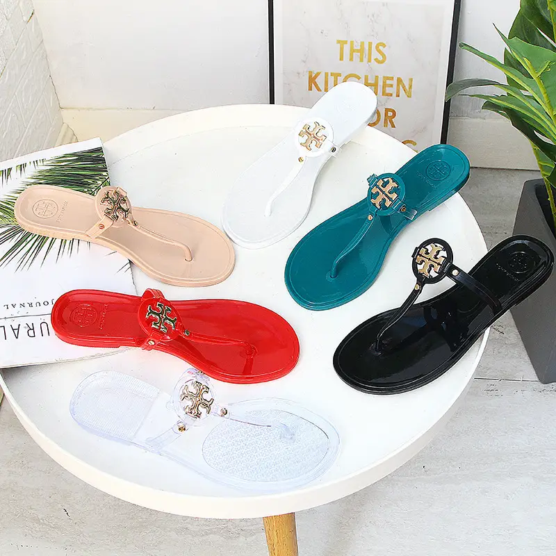 2025 Women's Pink Floral Jelly Flip Flops