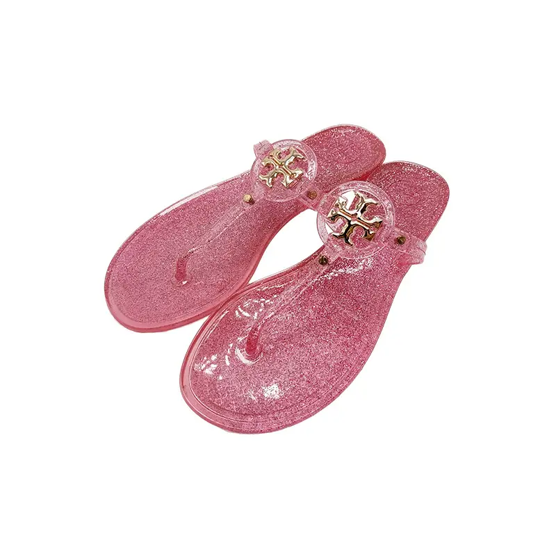 2025 Women's Pink Floral Jelly Flip Flops