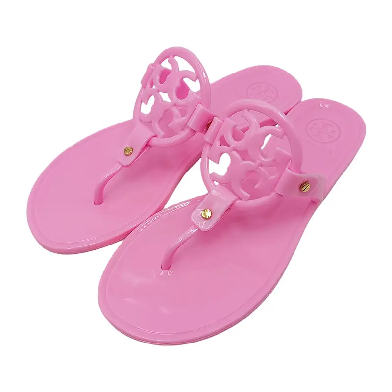 2025 Women's Pink Floral Jelly Flip Flops