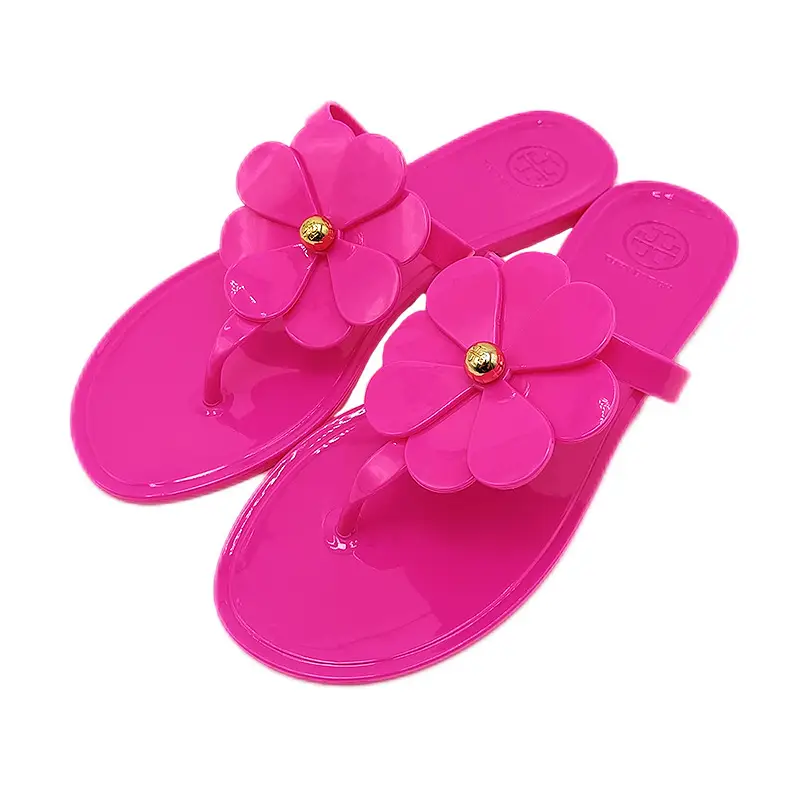 2025 Women's Pink Floral Jelly Flip Flops