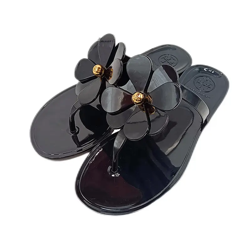 2025 Women's Pink Floral Jelly Flip Flops