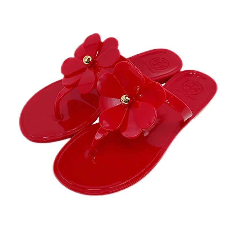 2025 Women's Pink Floral Jelly Flip Flops