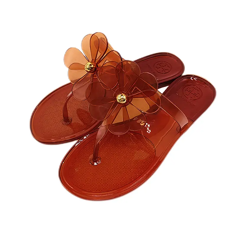 2025 Women's Pink Floral Jelly Flip Flops