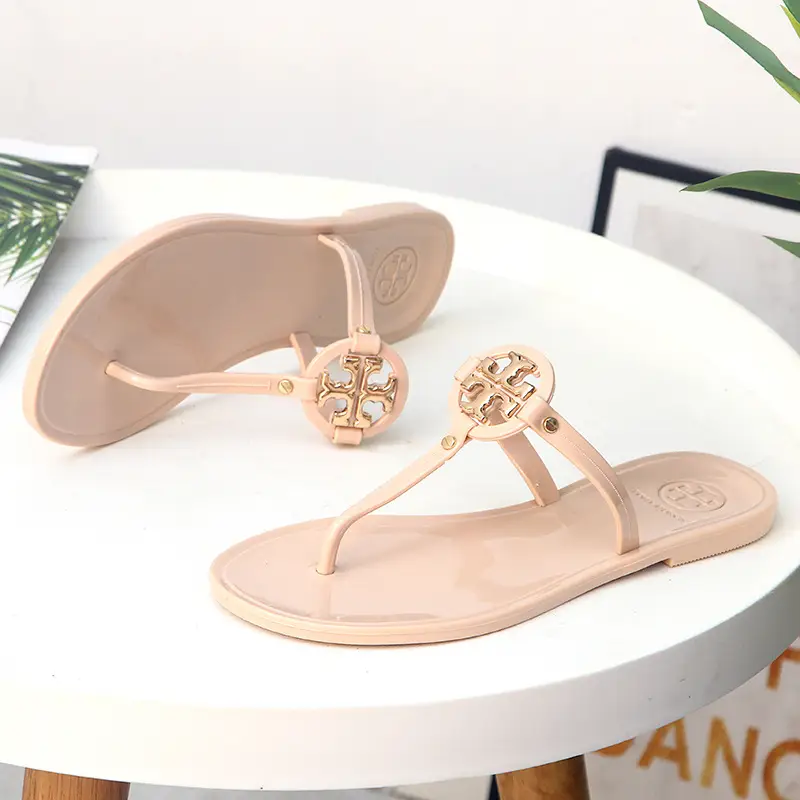2025 Women's Pink Floral Jelly Flip Flops
