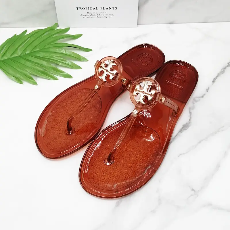 2025 Women's Pink Floral Jelly Flip Flops
