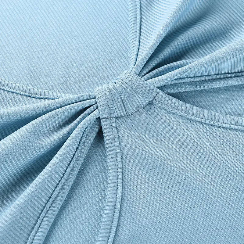 2021 Light Blue Slim Fit Long Sleeve Hip Skirt Dress - Image 5